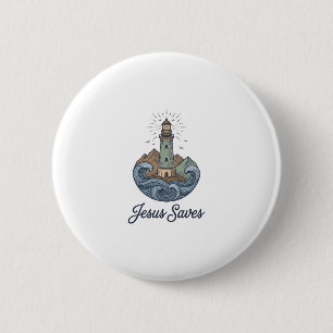 Bóton Redondo 5.08cm Jesus Salva Camisa Cristã Vintage Lighthouse_1