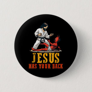 Bóton Redondo 5.08cm Jesus Tem Suas Costas Cristão Engraçado Jiu-jitsu