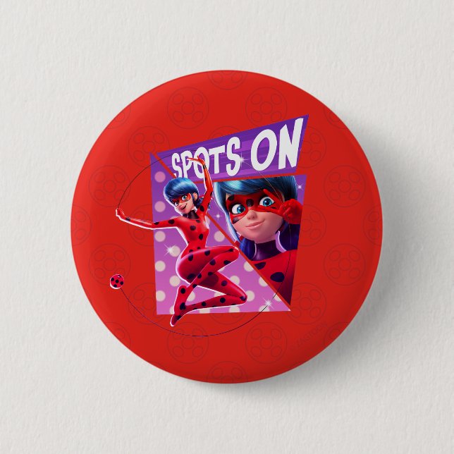 Bóton Redondo 5.08cm Joaninha | Pontos No Gráfico Roxo (Frente)