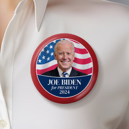 Bóton Redondo 5.08cm Joe Biden 2024 Foto - fronteira vermelha da bandei