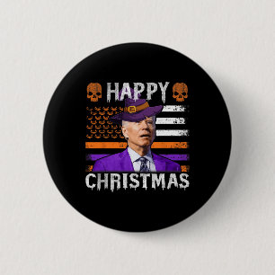 Bóton Redondo 5.08cm Joe Biden Happy Halloween Feliz Natal EUA Bandeira