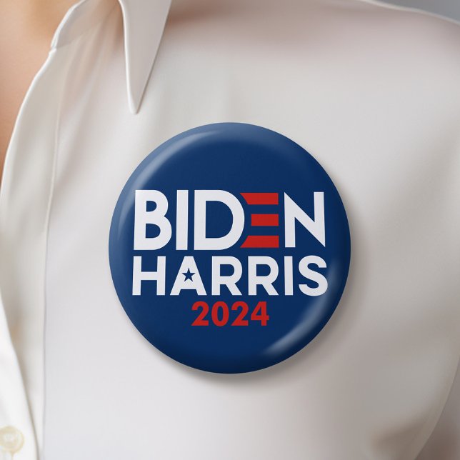Bóton Redondo 5.08cm Joe Biden Kamala Harris 2024 Azul branco vermelho (Biden Harris 2024 Button)