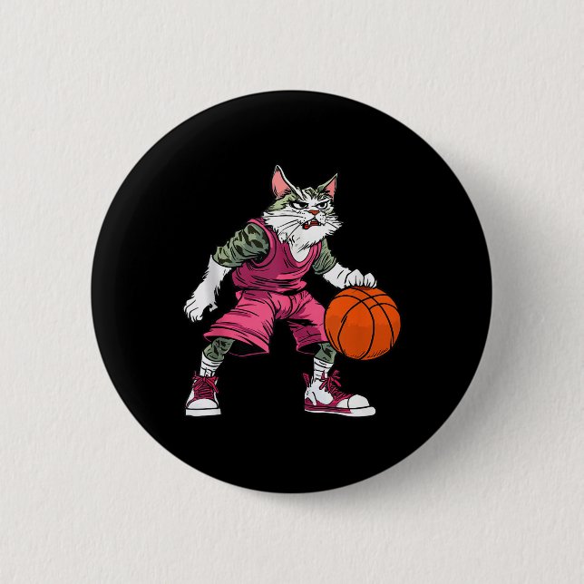 Bóton Redondo 5.08cm Jogador de Basquete - Tanque de Gato de Basquete - (Frente)