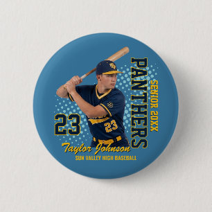 Bóton Redondo 5.08cm Jogador de Beisebol Sênior Foto Personalizada Equi