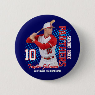 Bóton Redondo 5.08cm Jogador de Beisebol Sênior Foto Personalizada Equi