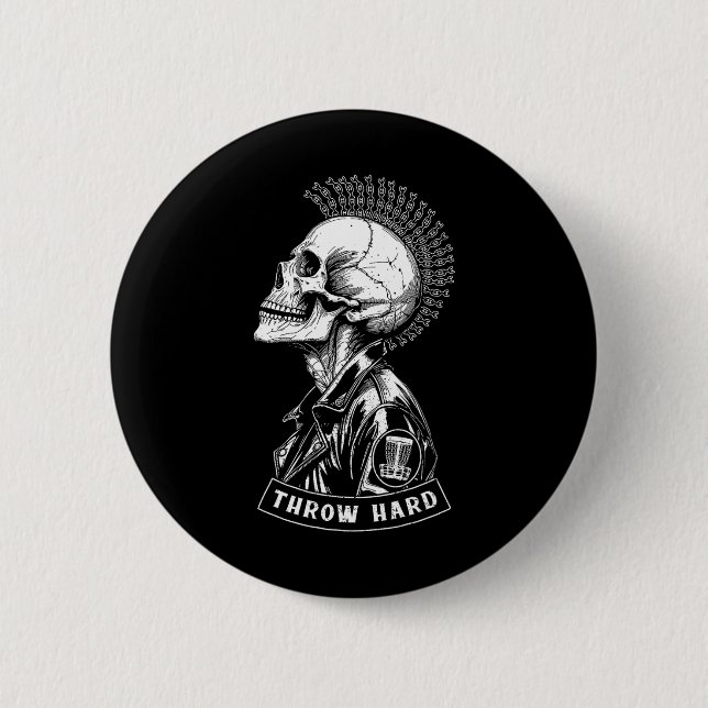 Bóton Redondo 5.08cm Jogador de Disc Golf Punk Rock Crânio Mohawk Arrem (Frente)