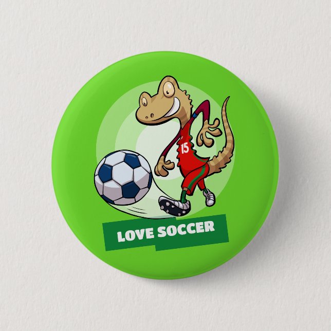 Bóton Redondo 5.08cm Jogador de futebol do Love Soccer Cute Gecko Engra (Frente)