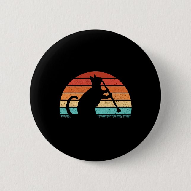 Bóton Redondo 5.08cm Jogador de Gato Clarinet - Retro Clarinetista Musi (Frente)