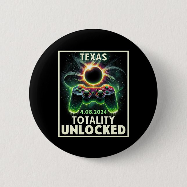 Bóton Redondo 5.08cm Jogador de Vídeo do Texas 2024 Total Solar Eclipse (Frente)