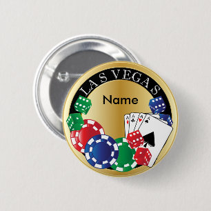 Bóton Redondo 5.08cm Jogador Dourado Las Vegas - dado, cartões,