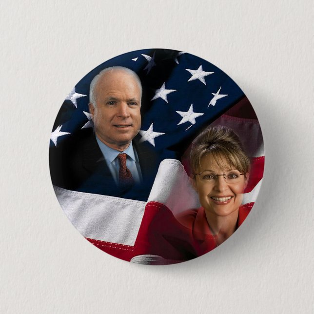 Bóton Redondo 5.08cm John McCain & Sarah Palin, 2008 eleições (Frente)