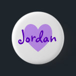 Bóton Redondo 5.08cm Jordânia em Roxo<br><div class="desc">Bonito nome de coração roxo design para Jordan. Um presente bonito para as meninas.</div>