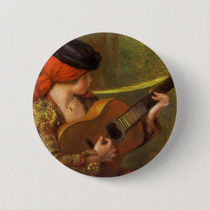 Bóton Redondo 5.08cm Jovem Espanhola com uma Guitarra por Pierre Renoir
