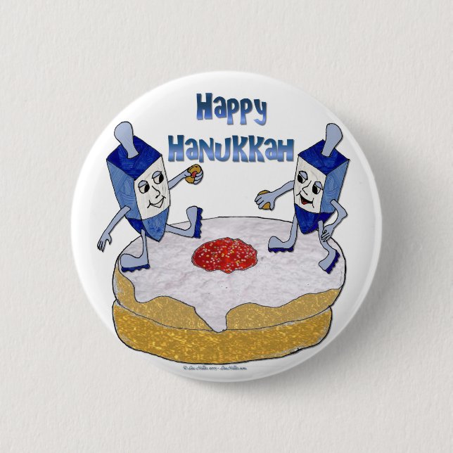 Bóton Redondo 5.08cm Judaica Happy Hanukkah Dançando Dreidels Doughnut (Frente)