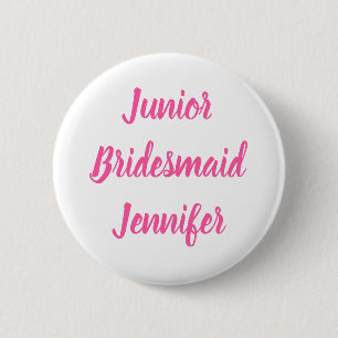 Bóton Redondo 5.08cm Junior Bridesmaid Pink Nome Personalizado Oferece