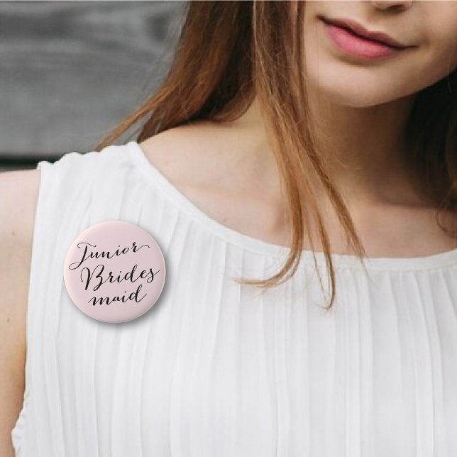 Bóton Redondo 5.08cm Junior Bridesmaid Script Wedding Party (JUNIOR BRIDESMAID Classic Script Wedding Bridal Party Pinback Button @ fatfatin_blue_knot)