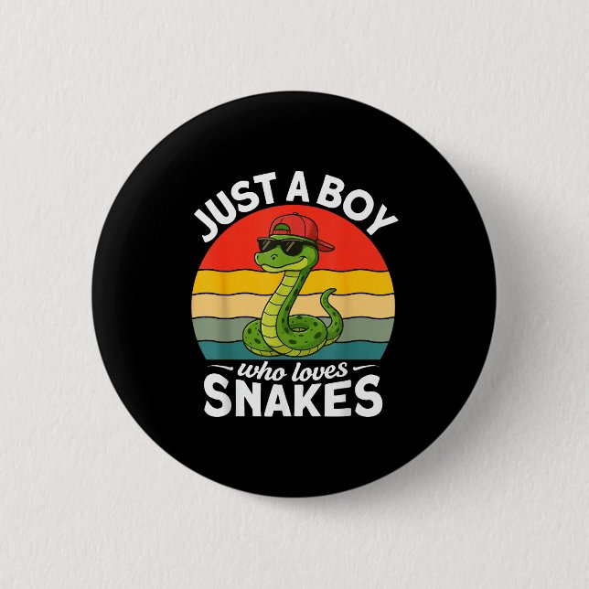 Bóton Redondo 5.08cm Just A Boy Who Loves Snakes Funny Snake Reptile Ki (Frente)