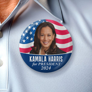 Bóton Redondo 5.08cm Kamala Harris 2020 - design clássico da bandeira