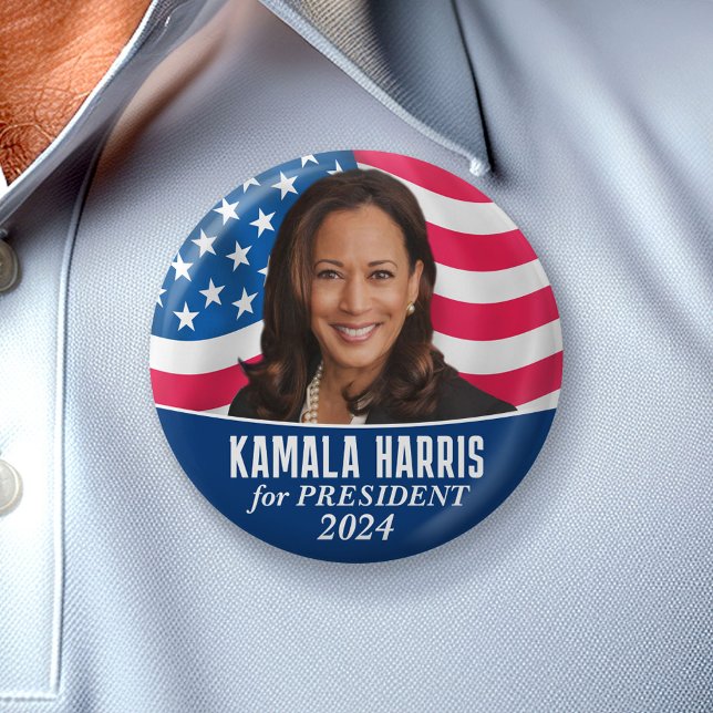 Bóton Redondo 5.08cm Kamala Harris 2024 - Classic Photo Flag Design (Campaign Button)