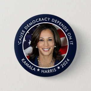 Bóton Redondo 5.08cm Kamala Harris 2024 para Presidente com Foto
