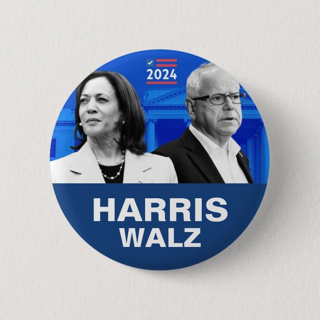 Bóton Redondo 5.08cm Kamala Harris e Tim Walz 2024 (Frente)