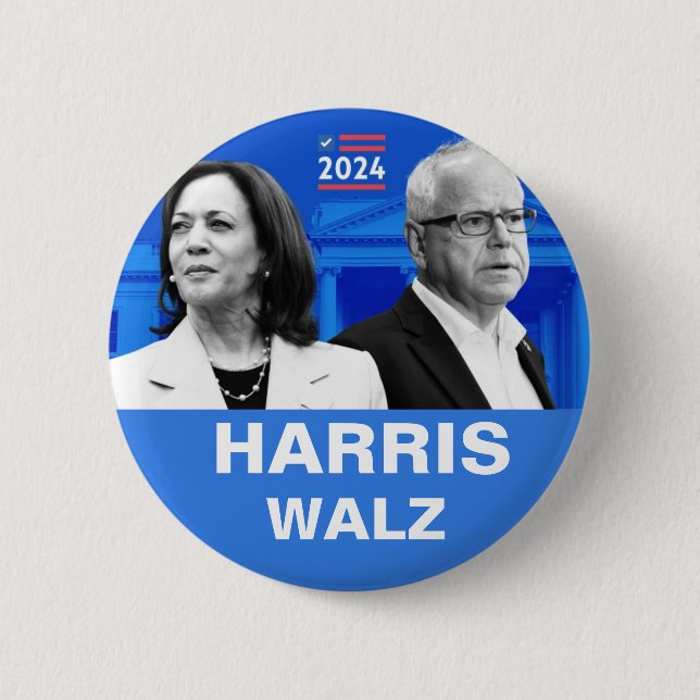 Bóton Redondo 5.08cm Kamala Harris e Tim Walz 2024 (Frente)
