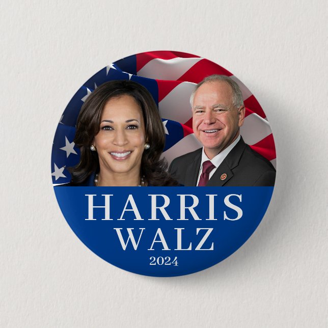 Bóton Redondo 5.08cm Kamala Harris E Tim Walz 2024 (Frente)