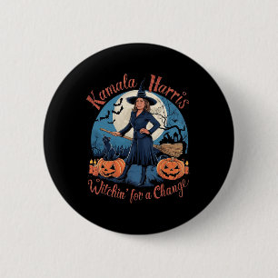 Bóton Redondo 5.08cm Kamala Harris Halloween Witch cita eleição de 2024