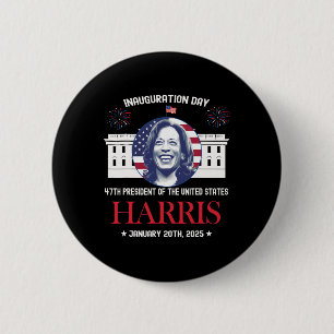 Bóton Redondo 5.08cm Kamala Harris Inauguration Day 2025 Madam 47th Pre