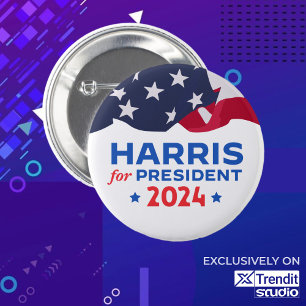 Bóton Redondo 5.08cm Kamala Harris Para O Presidente 2024 American Flag