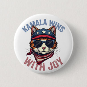 Bóton Redondo 5.08cm Kamala vence com Joy Harris Walz Cat Lady Eleição