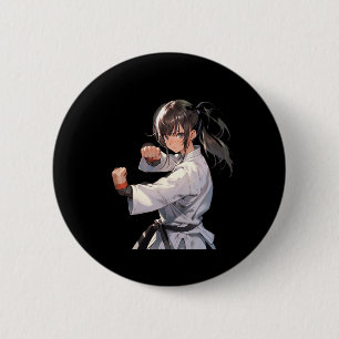 Bóton Redondo 5.08cm Karate Anime Girl Taekwondo Combatendo Artes Marci