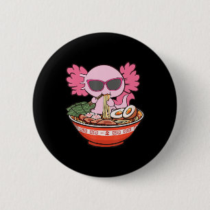 Bóton Redondo 5.08cm Kawaii Axolotl Comendo Ramen Noodles Animes Girls