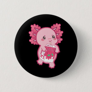 Bóton Redondo 5.08cm Kawaii Axolotl Morango Leite Adolescente Miúdas Ja