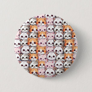 Bóton Redondo 5.08cm Kawaii Cat feline Kitten rosto rabisco impressão