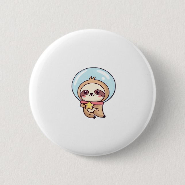 Bóton Redondo 5.08cm Kawaii Chibi Sloth Astronauta � Cute Space Sloth C (Frente)