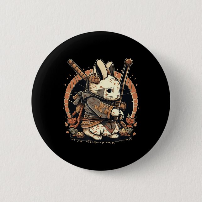 Bóton Redondo 5.08cm Kawaii - Estilo Japonês Samurai Bunny Anime (Frente)