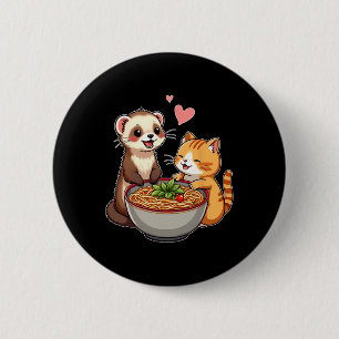 Bóton Redondo 5.08cm Kawaii Ferret E Cat Comendo Ramen Cujo Japonês A
