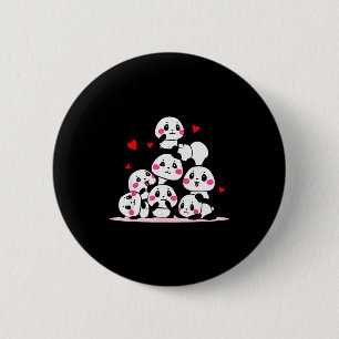 Bóton Redondo 5.08cm Kawaii Panda Bebê Fofo Pilha Com Corações Vermelho