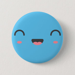 Bóton Redondo 5.08cm Kawaii sorrindo face com olhos redondos fechados,