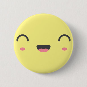 Bóton Redondo 5.08cm Kawaii sorrindo face com olhos redondos fechados,