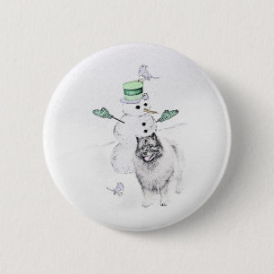 Bóton Redondo 5.08cm Keeshond Christmas Snowman Pinting Art