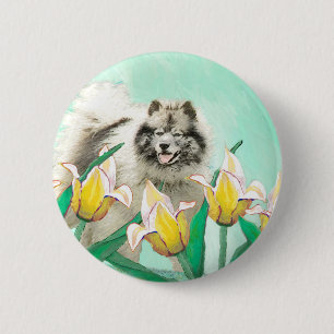 Bóton Redondo 5.08cm Keeshond em Tulips pintando lindas artes caninas o