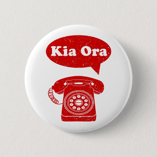 Bóton Redondo 5.08cm Kia Ora Te Reo Maori Língua Retro Telefone (Frente)