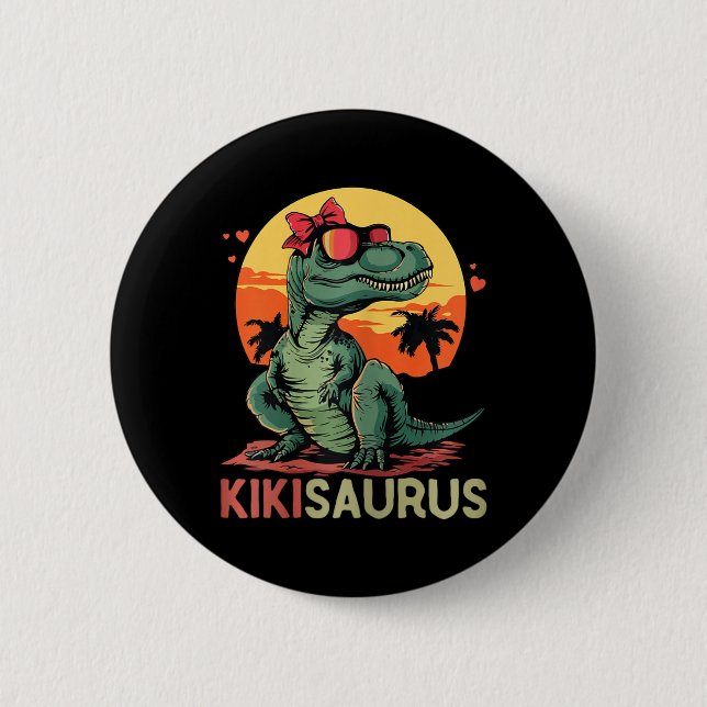 Bóton Redondo 5.08cm Kikisaurus Dino Dinosaur Kiki-saurus T-rex Mãe" (Frente)
