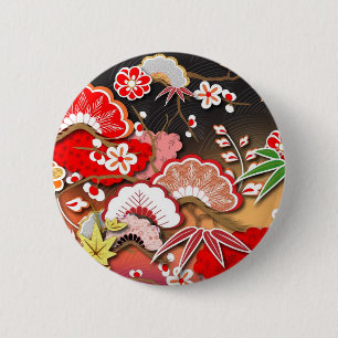 Bóton Redondo 5.08cm Kimono de outono japonês elegante