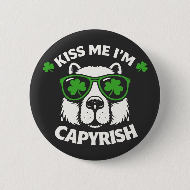 Bóton Redondo 5.08cm Kiss Me I'm Capyrish St. Patrick's Day Capybara (Frente)