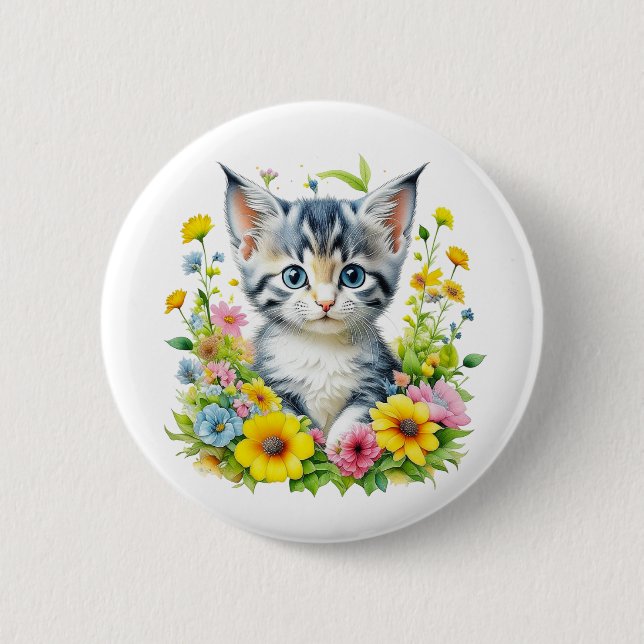 Bóton Redondo 5.08cm Kit de Aquarela Gatinhos Flores Natal (Frente)