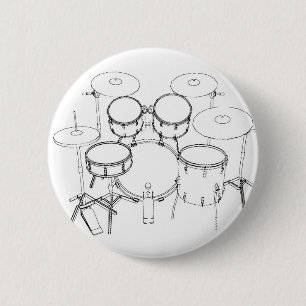 Bóton Redondo 5.08cm Kit do tambor de 5 peças: Desenho preto e branco: