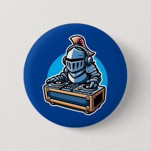 Bóton Redondo 5.08cm Knight Turntablist - Design de Cartoon DJ Medieval